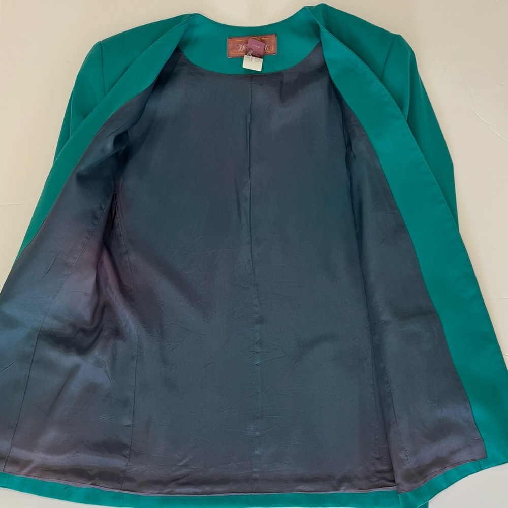 Worthington Emerald Green Petite Blazer 4P Collarless Work Office Career Jacket - Picture 5 of 8